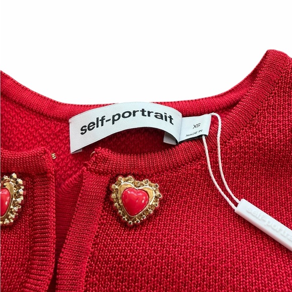 Self-Portrait New with Tags Red Knit Cropped Jacket with Gold Heart Buttons - Picture 2 of 5